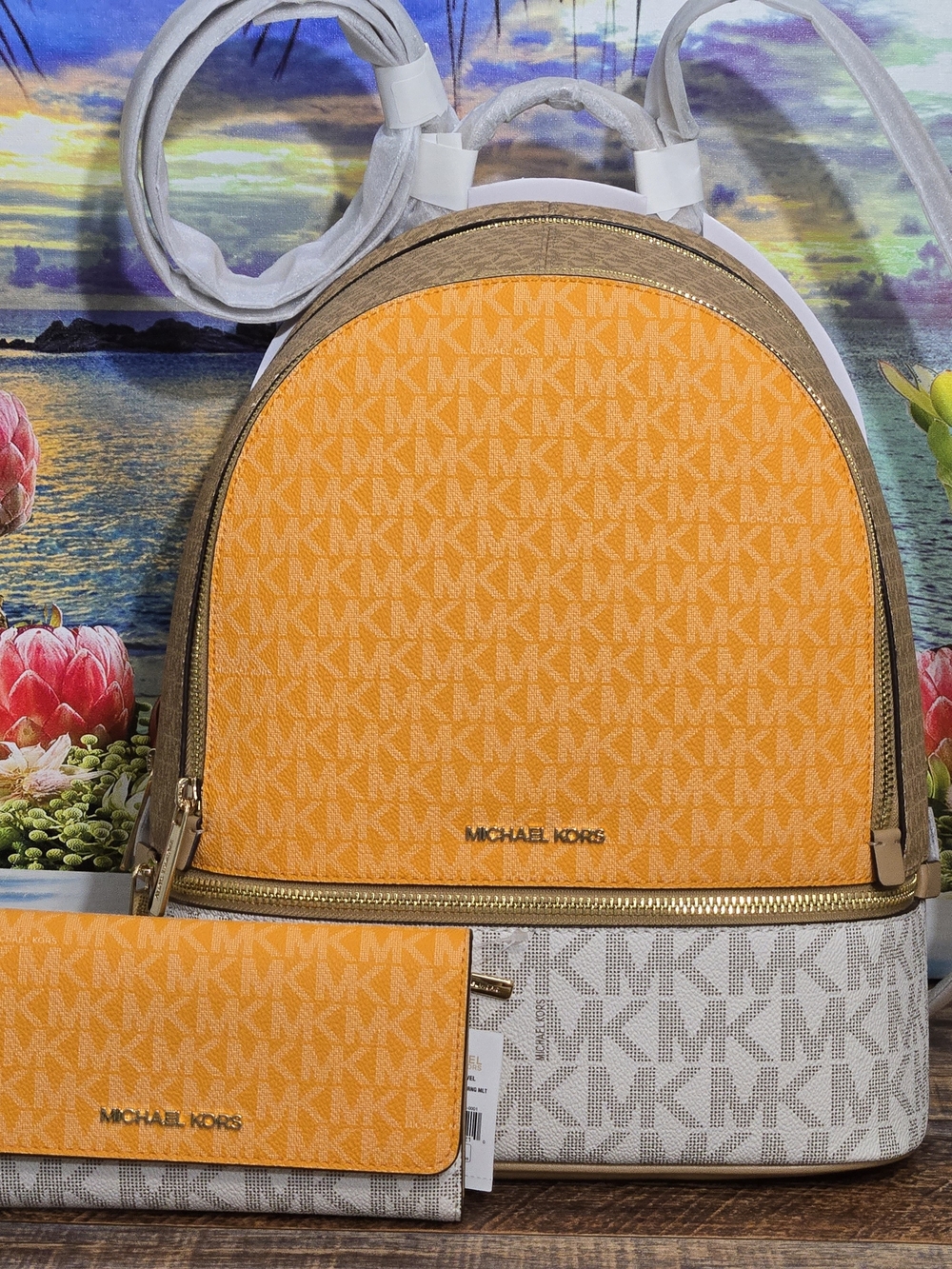 Michael Kors Rhea Colorblock Backpack And Wallet Set - Picture 2 of 10